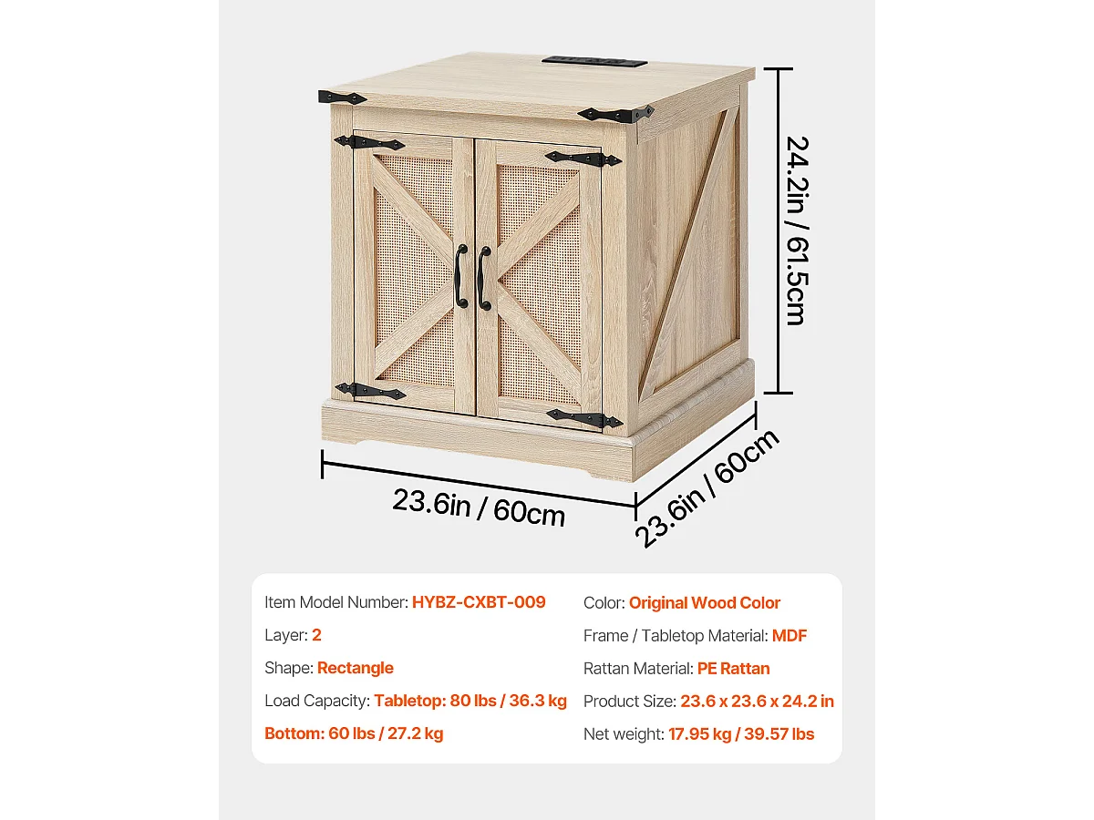 Table Basse SucceBuy en Rotin de 61cm pour la Maison, Moderne et Fonctionnelle, 2 Niveaux, Accents Métalliques, pour Chambre et Petits Espaces