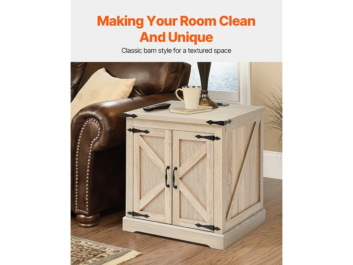 Table Basse SucceBuy en Rotin de 61cm pour la Maison, Moderne et Fonctionnelle, 2 Niveaux, Accents Métalliques, pour Chambre et Petits Espaces