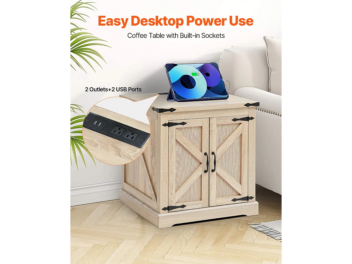 Table Basse SucceBuy en Rotin de 61cm pour la Maison, Moderne et Fonctionnelle, 2 Niveaux, Accents Métalliques, pour Chambre et Petits Espaces