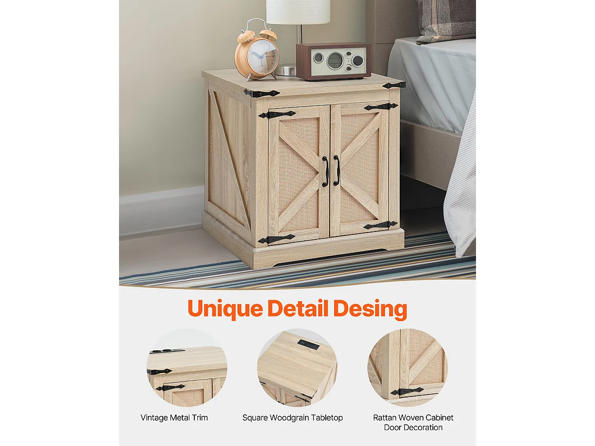 Table Basse SucceBuy en Rotin de 61cm pour la Maison, Moderne et Fonctionnelle, 2 Niveaux, Accents Métalliques, pour Chambre et Petits Espaces