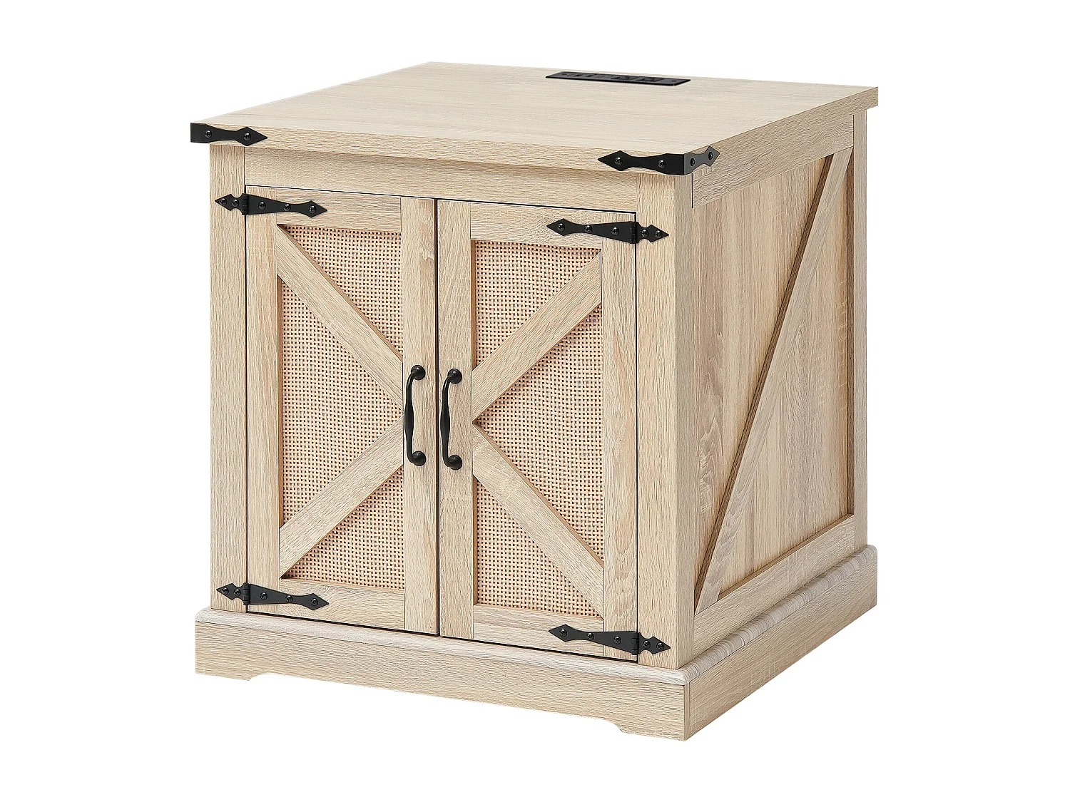 Table Basse SucceBuy en Rotin de 61cm pour la Maison, Moderne et Fonctionnelle, 2 Niveaux, Accents Métalliques, pour Chambre et Petits Espaces