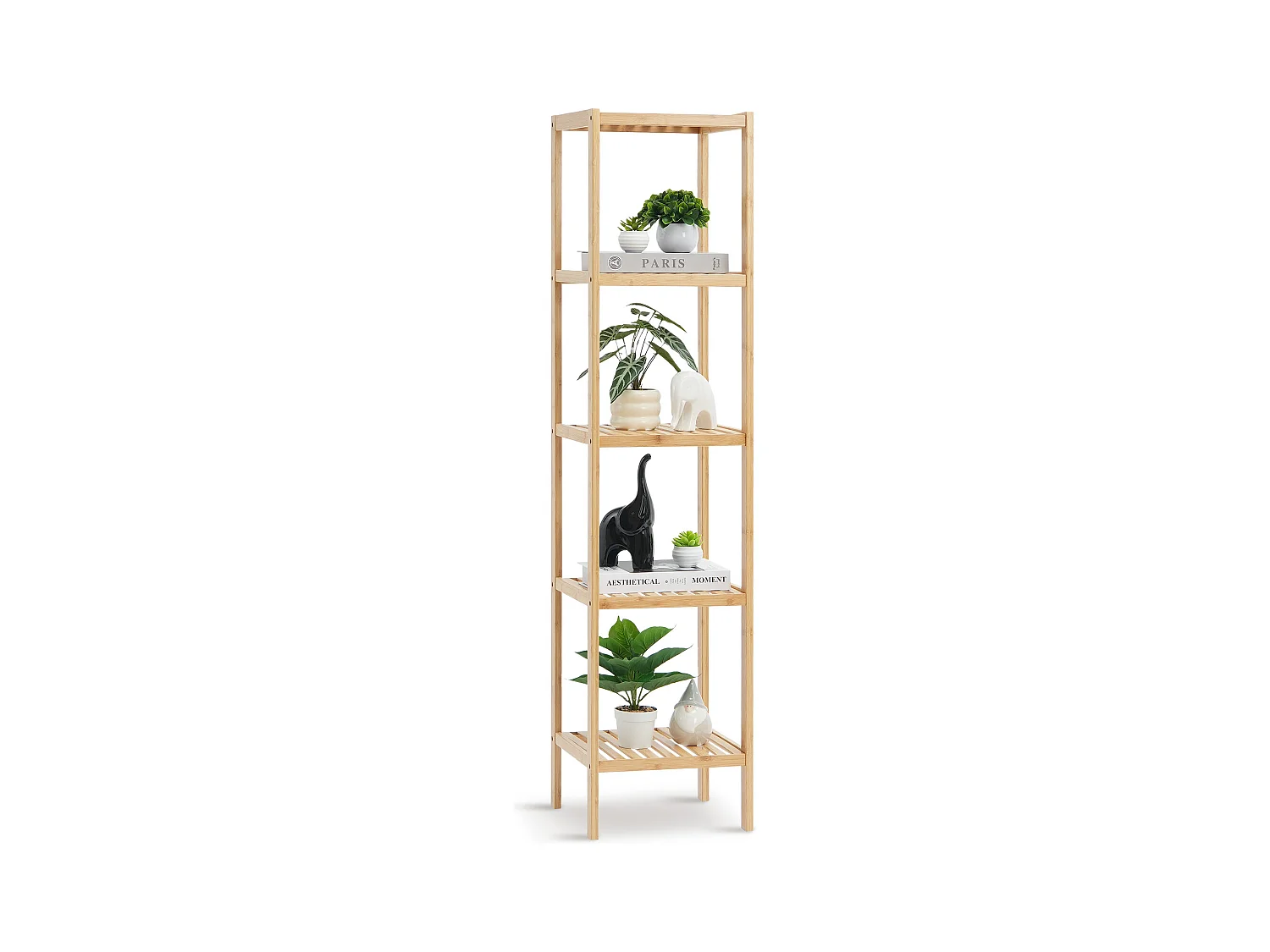 Étagère SucceBuy d'Angle sur Pied Étagère à Échelle en Bambou à 5 Niveaux Support pour Salle de Bain, Chambre, Bureau, Étude, Bois Naturel