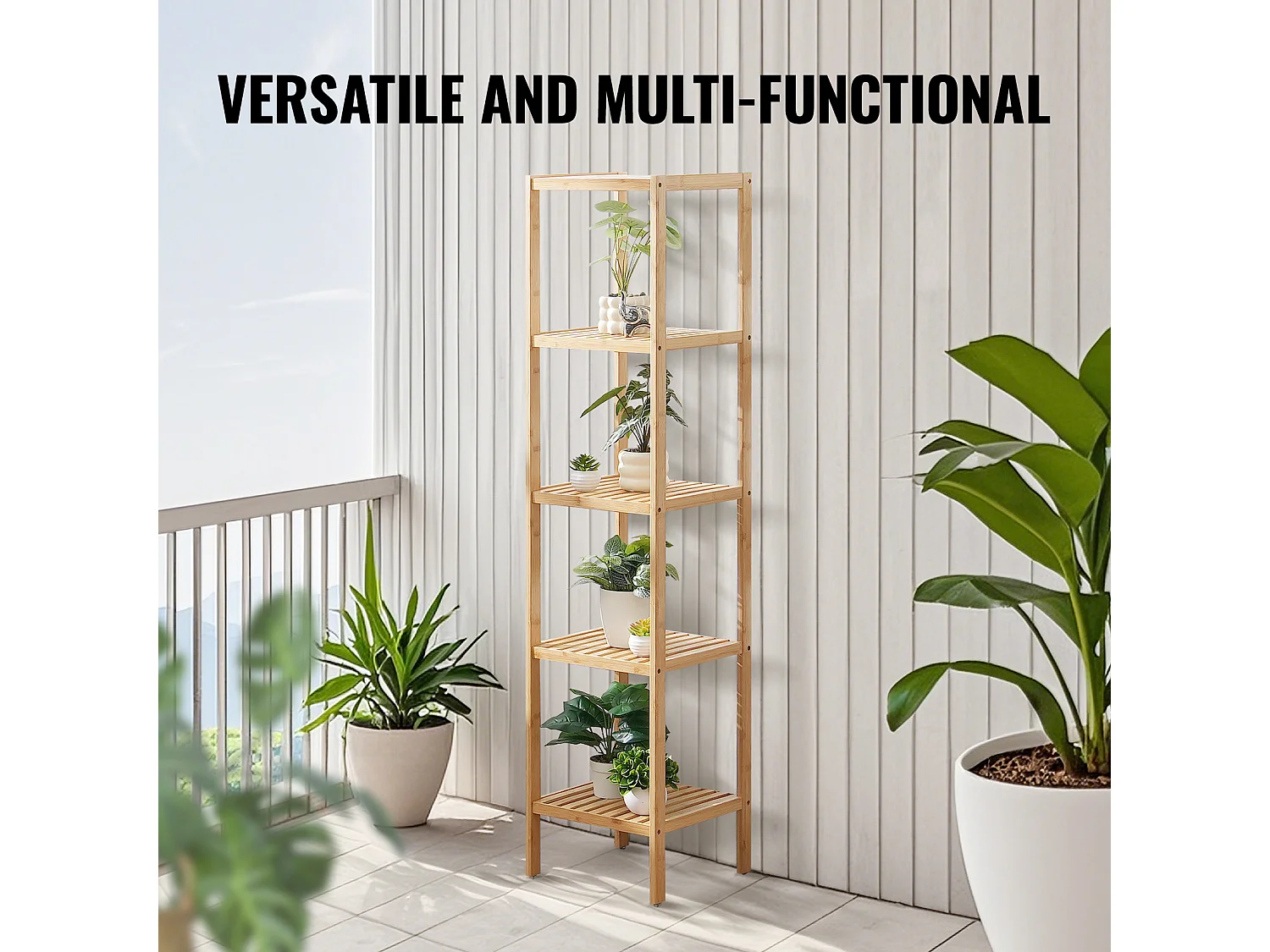 Étagère SucceBuy d'Angle sur Pied Étagère à Échelle en Bambou à 5 Niveaux Support pour Salle de Bain, Chambre, Bureau, Étude, Bois Naturel