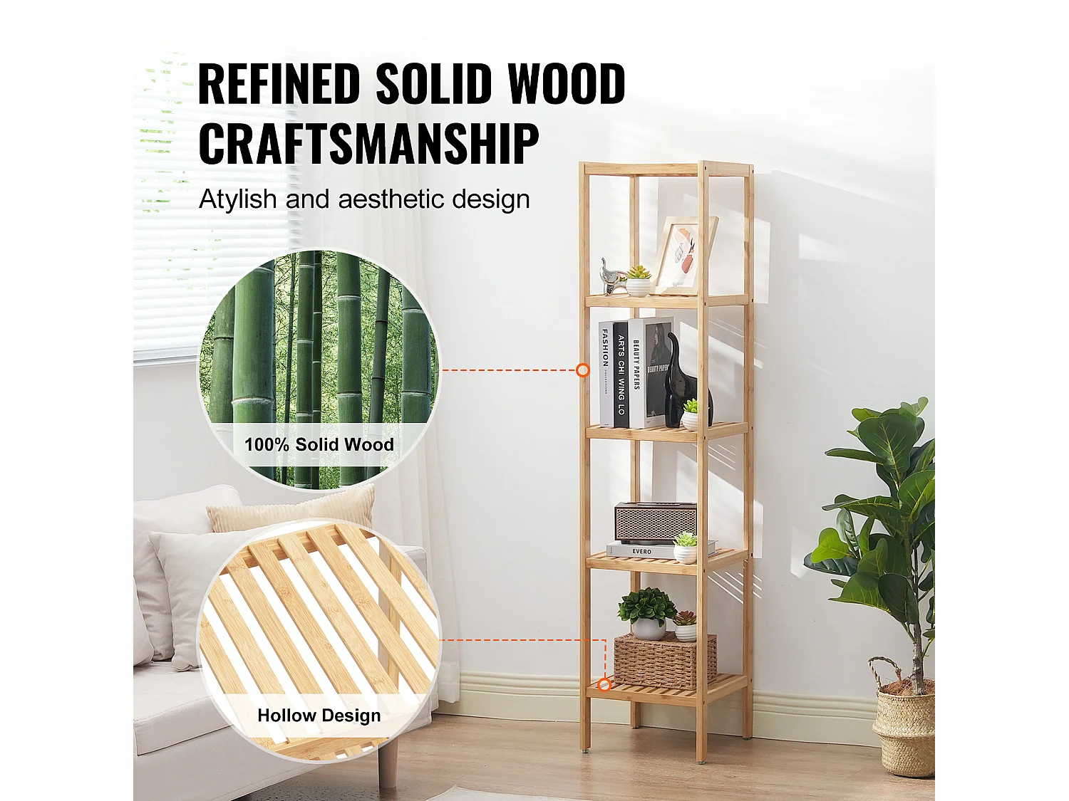 Étagère SucceBuy d'Angle sur Pied Étagère à Échelle en Bambou à 5 Niveaux Support pour Salle de Bain, Chambre, Bureau, Étude, Bois Naturel
