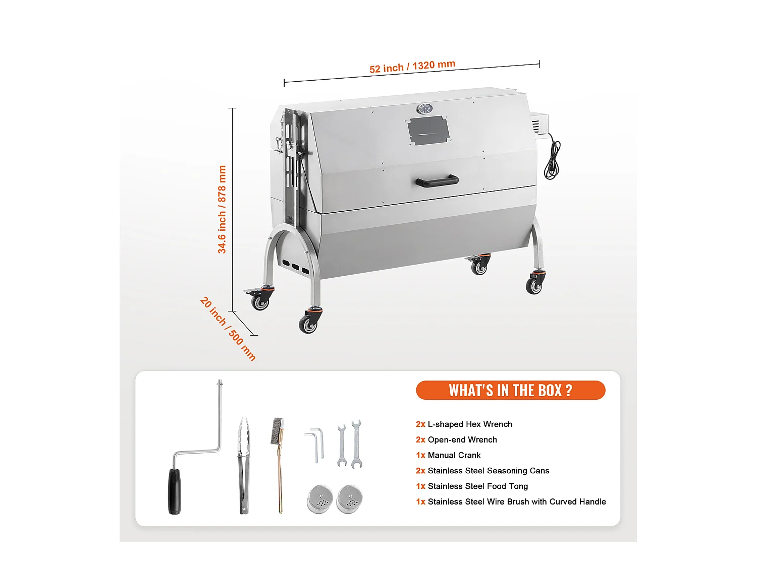 Barbecue à Rôtisserie SucceBuy 52 W Roaster Spit Rotisserie BBQ Grill Porc Agneau Poulet 60 kg Acier Inoxydable