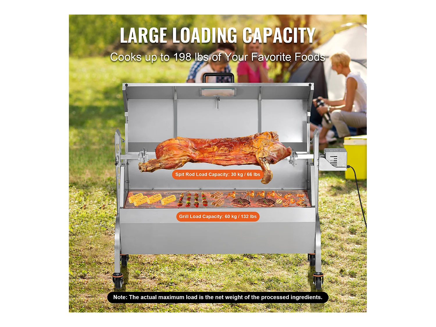 Barbecue à Rôtisserie SucceBuy 52 W Roaster Spit Rotisserie BBQ Grill Porc Agneau Poulet 60 kg Acier Inoxydable