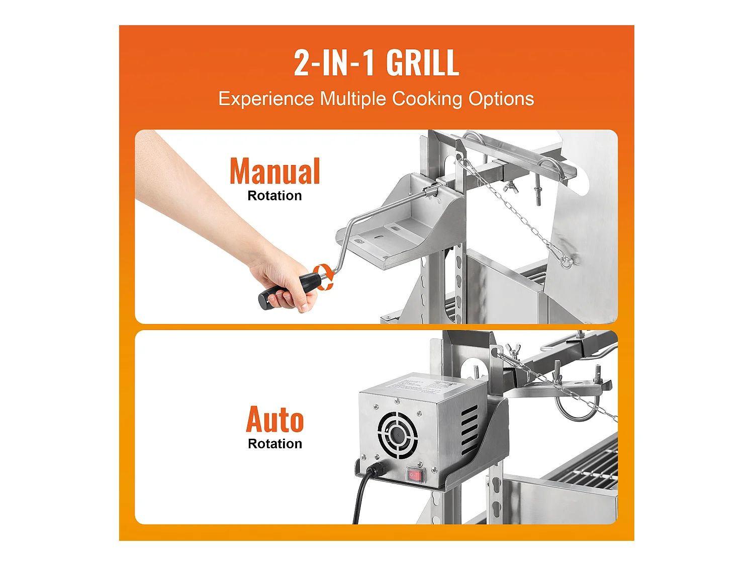 Barbecue à Rôtisserie SucceBuy 52 W Roaster Spit Rotisserie BBQ Grill Porc Agneau Poulet 60 kg Acier Inoxydable