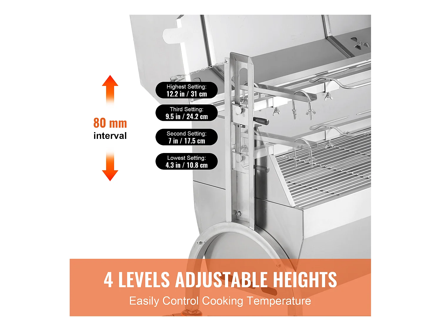 Barbecue à Rôtisserie SucceBuy 52 W Roaster Spit Rotisserie BBQ Grill Porc Agneau Poulet 60 kg Acier Inoxydable