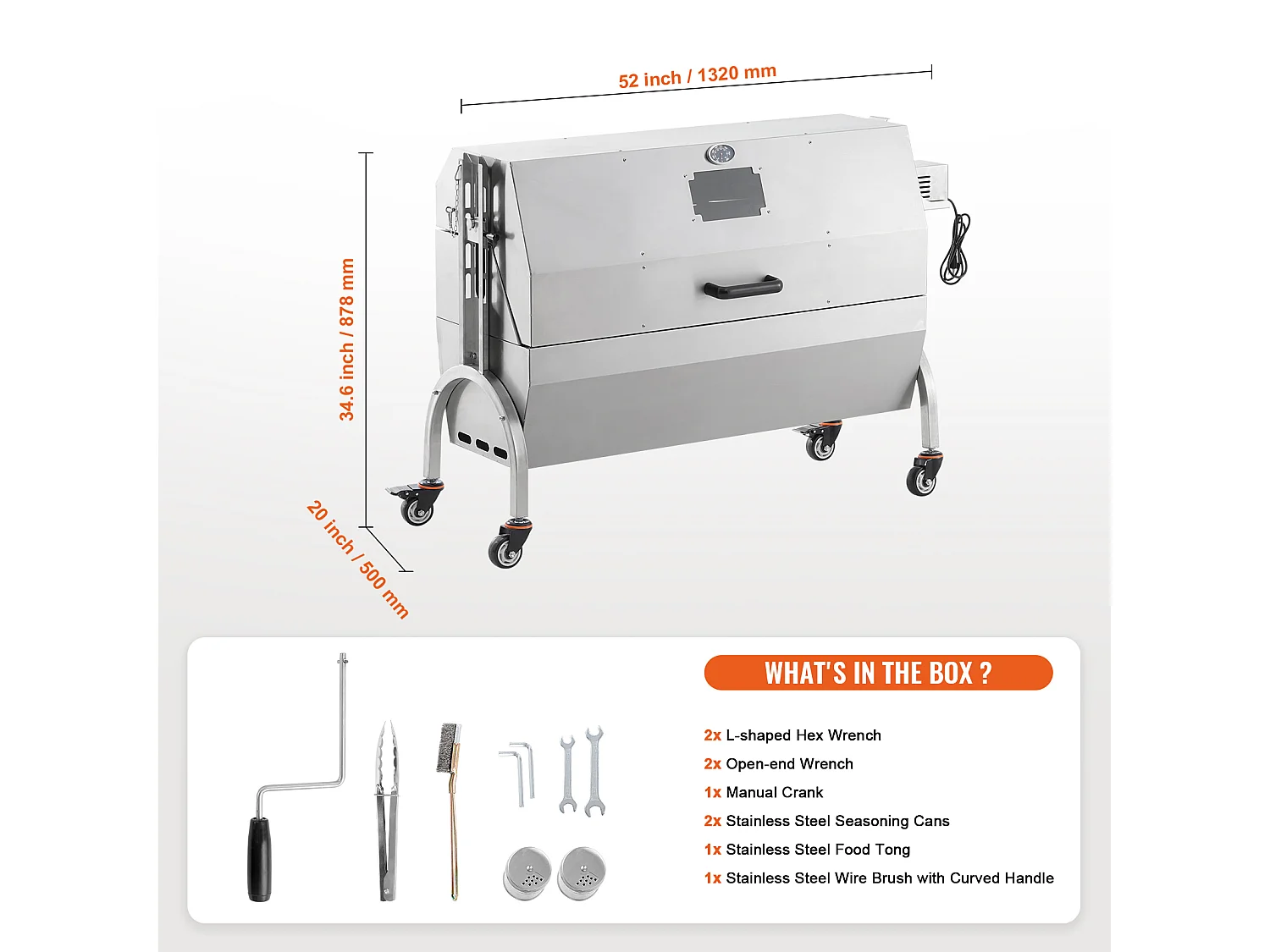 Barbecue à Rôtisserie SucceBuy 52 W Roaster Spit Rotisserie BBQ Grill Porc Agneau Poulet 60 kg Acier Inoxydable