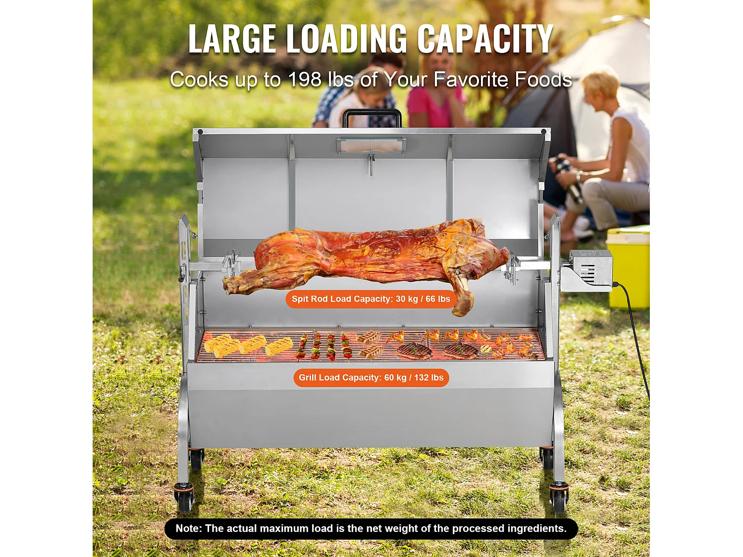 Barbecue à Rôtisserie SucceBuy 52 W Roaster Spit Rotisserie BBQ Grill Porc Agneau Poulet 60 kg Acier Inoxydable