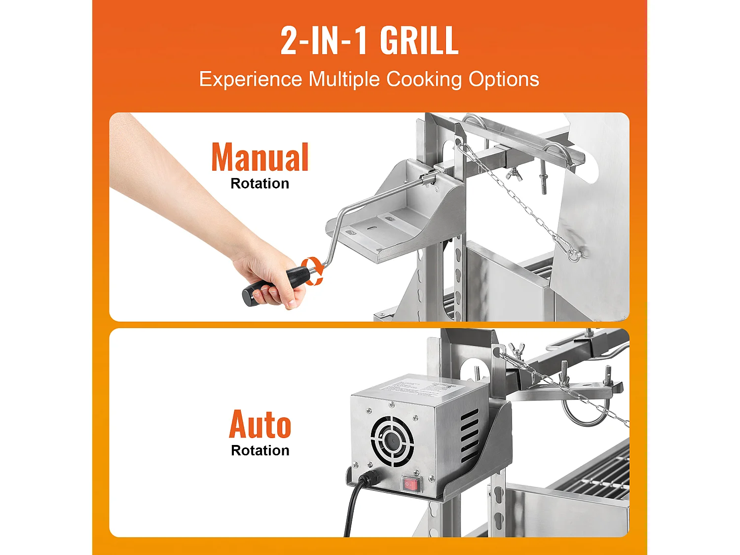 Barbecue à Rôtisserie SucceBuy 52 W Roaster Spit Rotisserie BBQ Grill Porc Agneau Poulet 60 kg Acier Inoxydable