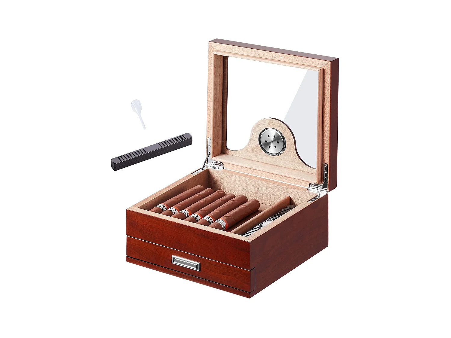 Boîte à Cigares SucceBuy 35 Cave à Cigares avec Plateau en Verre en Cèdre avec Hygromètre et Tiroir