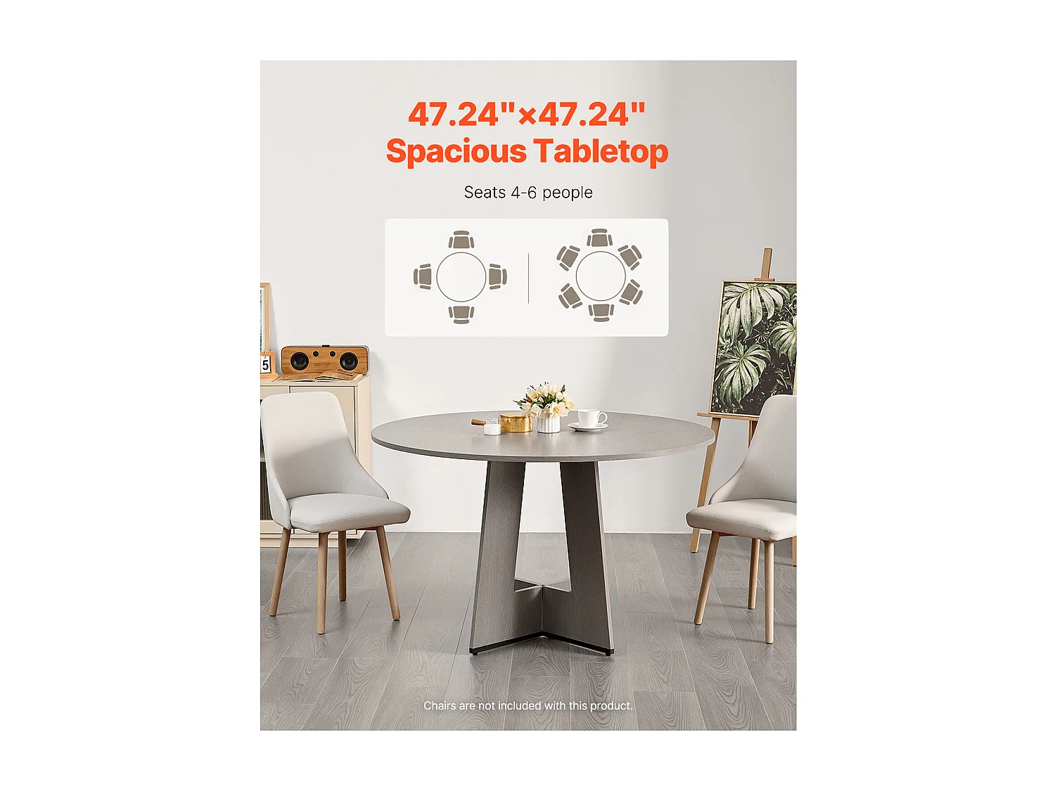 Ensemble Table SucceBuy Table Ronde en Bois de 119 cm pour 2 à 4 Personnes (Table Uniquement), Mobilier Circulaire Rustique avec Pieds en Bois Épais