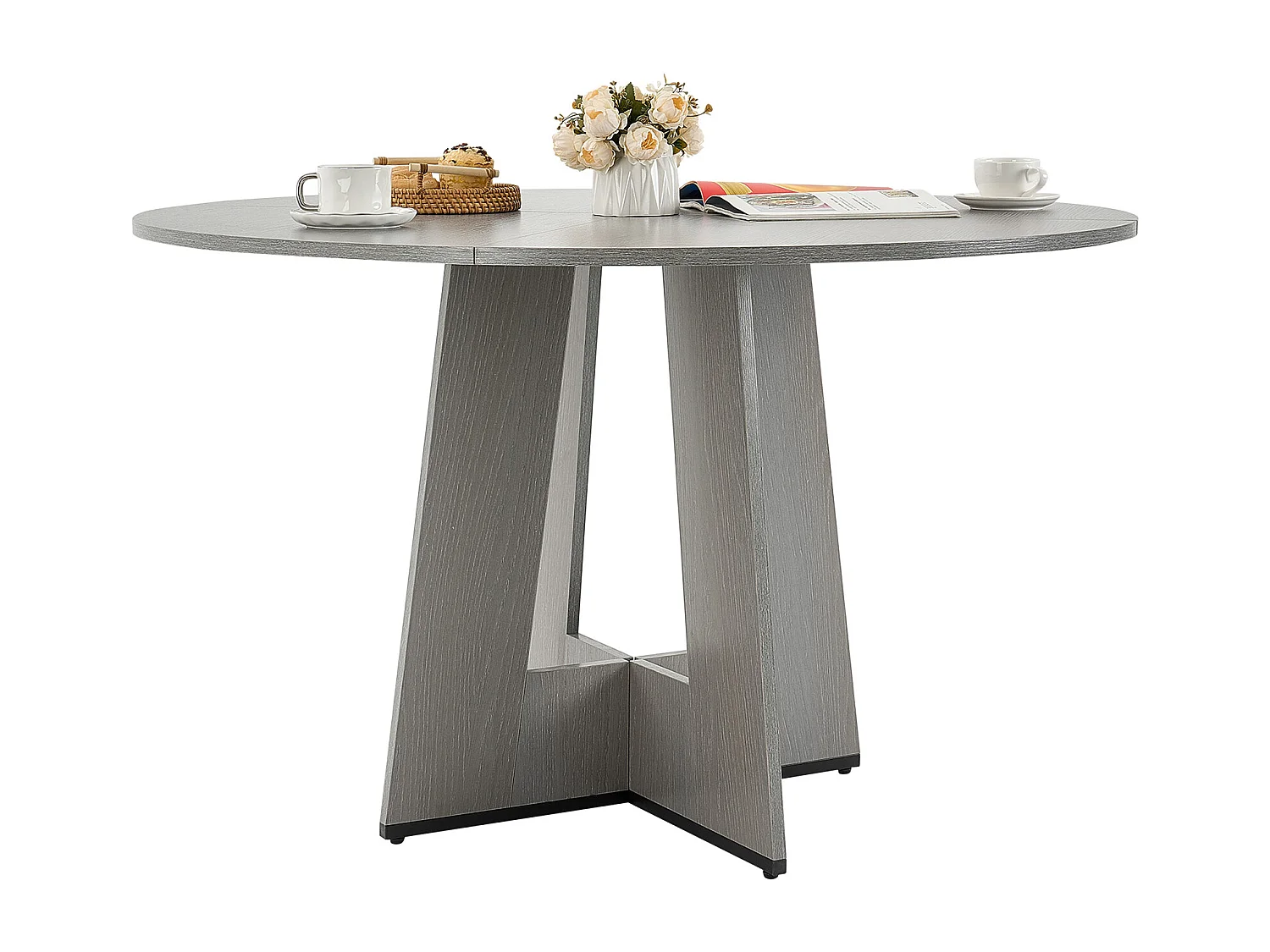 Ensemble Table SucceBuy Table Ronde en Bois de 119 cm pour 2 à 4 Personnes (Table Uniquement), Mobilier Circulaire Rustique avec Pieds en Bois Épais