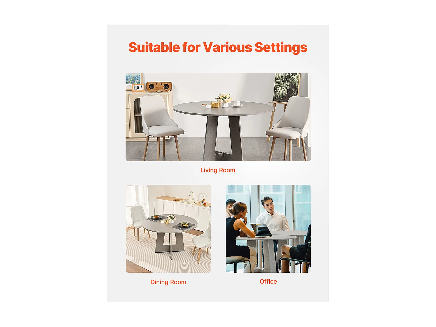 Ensemble Table SucceBuy Table Ronde en Bois de 119 cm pour 2 à 4 Personnes (Table Uniquement), Mobilier Circulaire Rustique avec Pieds en Bois Épais