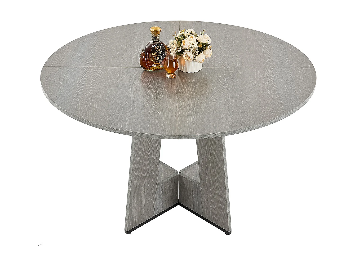 Ensemble Table SucceBuy Table Ronde en Bois de 119 cm pour 2 à 4 Personnes (Table Uniquement), Mobilier Circulaire Rustique avec Pieds en Bois Épais