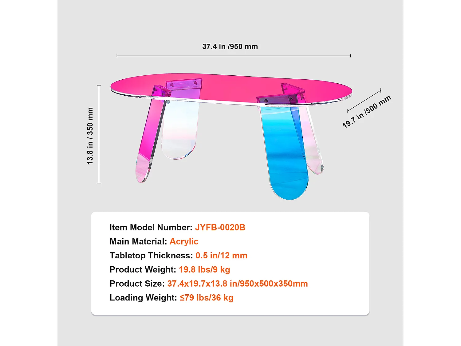 Stolik Kawowy SucceBuy z Akrylu Stolik pomocniczy Iryzujący o 35cm dla Salonu, Tarasu, Podwórka, Przekąska/Napój/Jedzenie