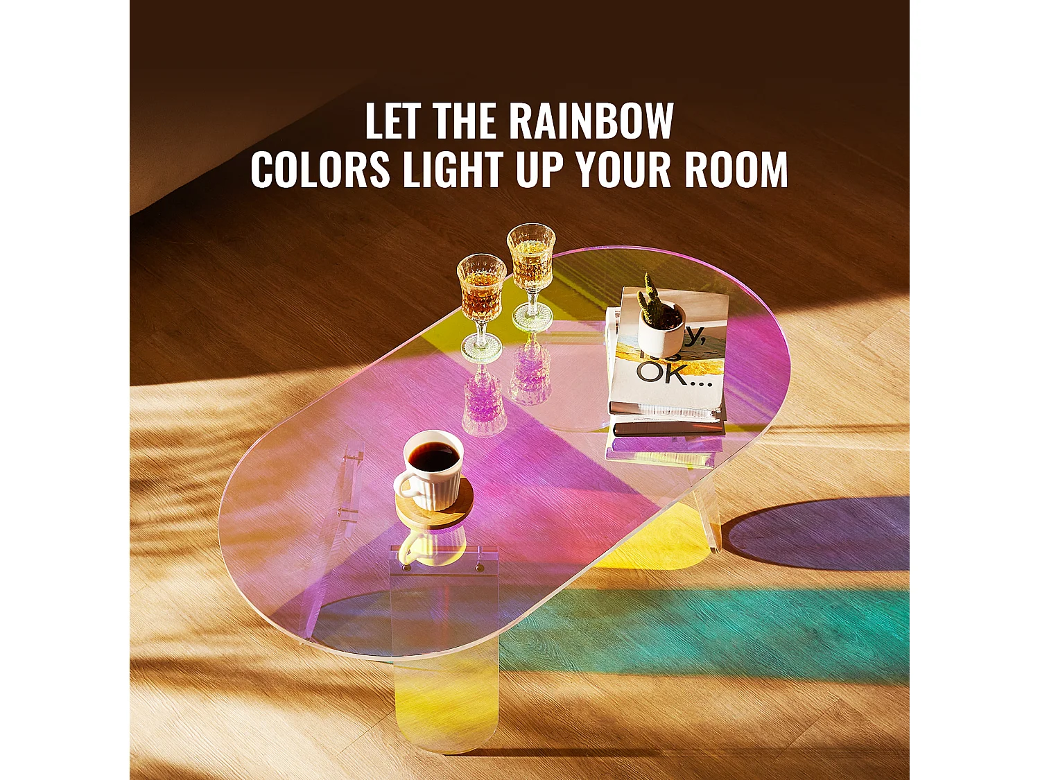 Stolik Kawowy SucceBuy z Akrylu Stolik pomocniczy Iryzujący o 35cm dla Salonu, Tarasu, Podwórka, Przekąska/Napój/Jedzenie