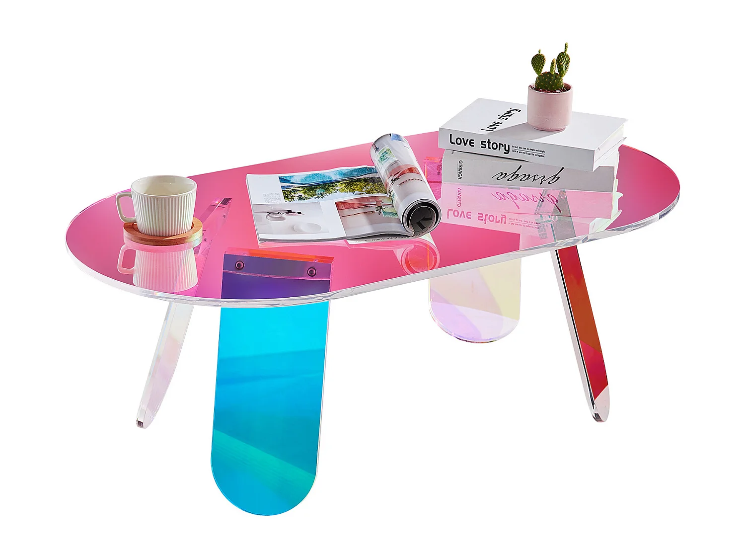 Stolik Kawowy SucceBuy z Akrylu Stolik pomocniczy Iryzujący o 35cm dla Salonu, Tarasu, Podwórka, Przekąska/Napój/Jedzenie