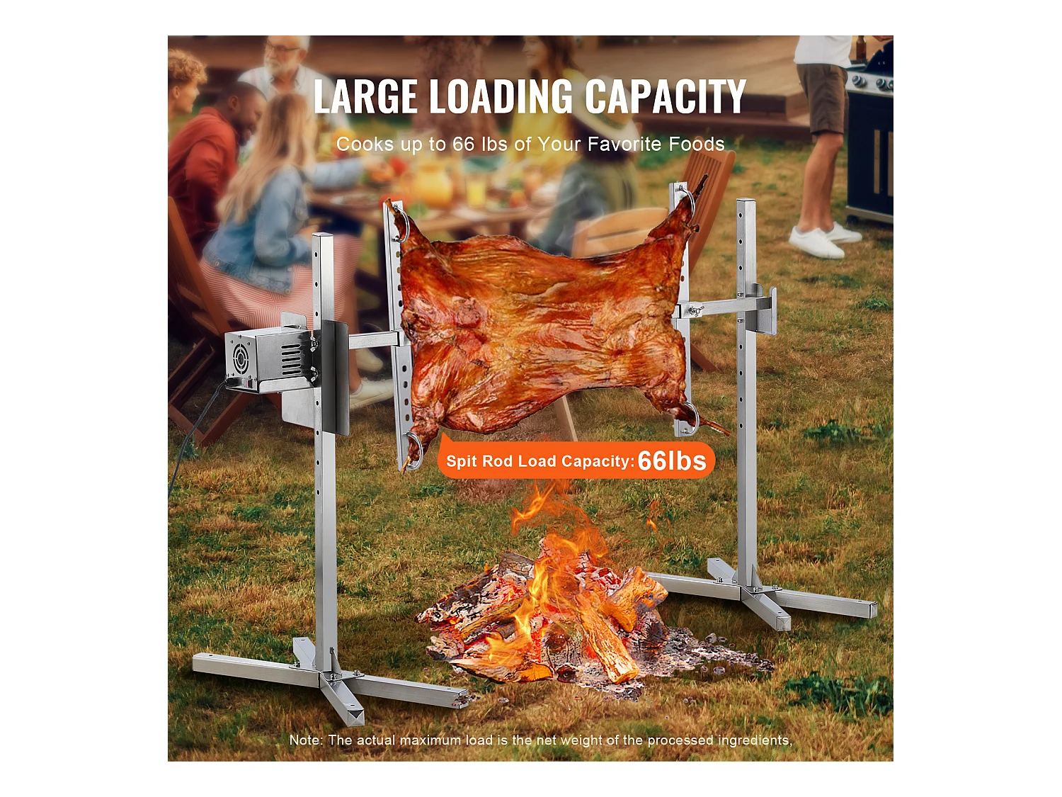 Barbecue à Rôtisserie SucceBuy Kit de Rôtisserie pour Barbecue Électrique de 117 cm, Gril en Acier Inoxydable de 60 kg pour Porc et Agneau
