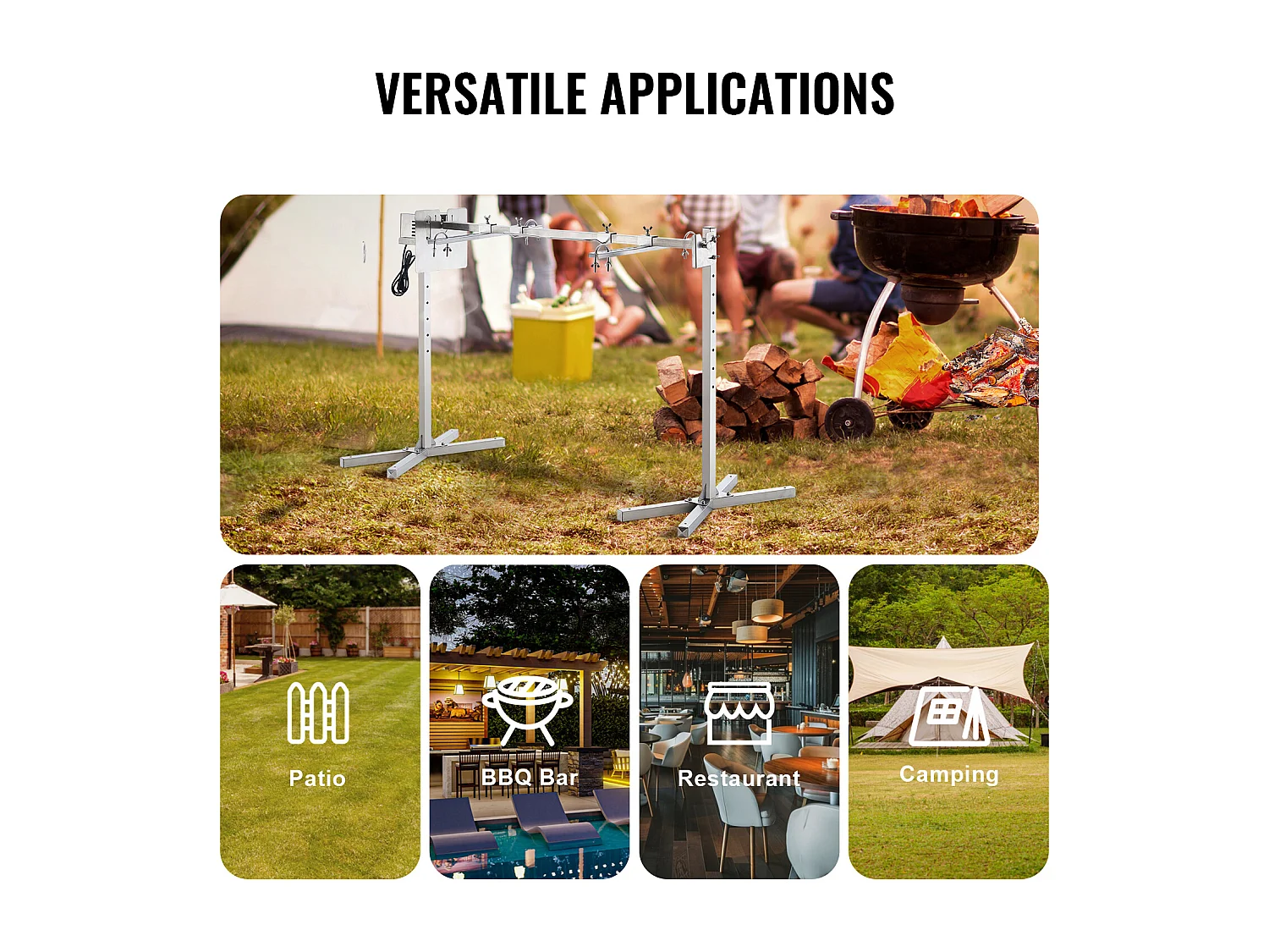 Barbecue à Rôtisserie SucceBuy Kit de Rôtisserie pour Barbecue Électrique de 117 cm, Gril en Acier Inoxydable de 60 kg pour Porc et Agneau