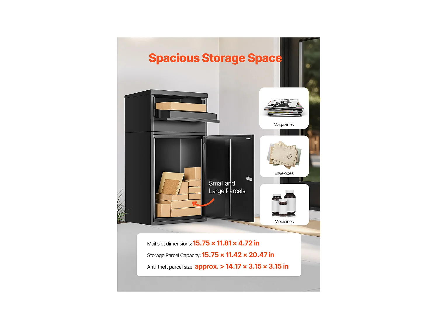 Boîte aux Lettres SucceBuy Boîte de Dépôt de Colis Extérieure Sécurisée avec Serrure, 91 cm de Large, pour le Stockage de Livraison