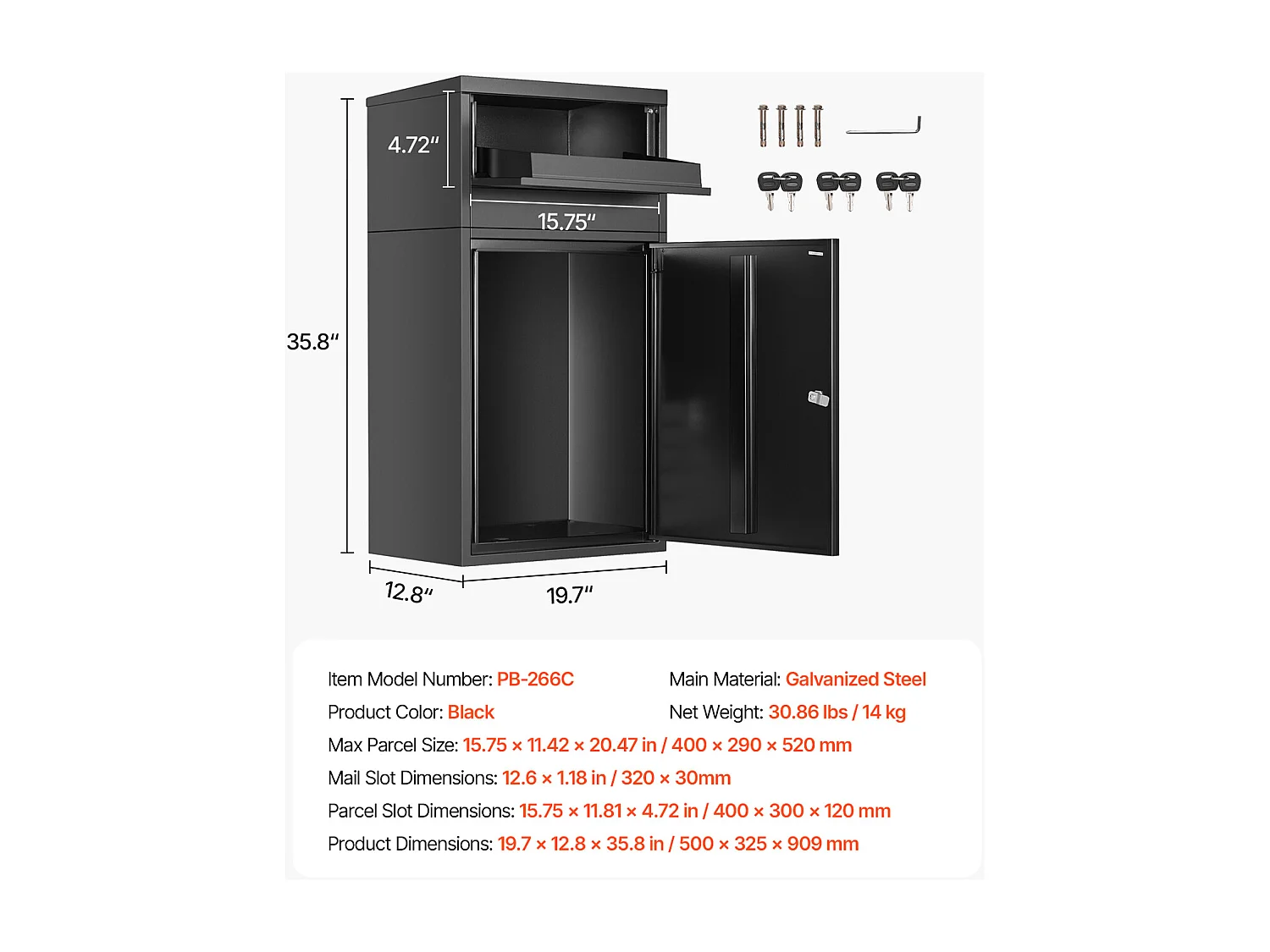 Briefkasten SucceBuy Sicherer Paketkasten für den Außenbereich mit Schloss, 91 cm Breit, für die Zustellung