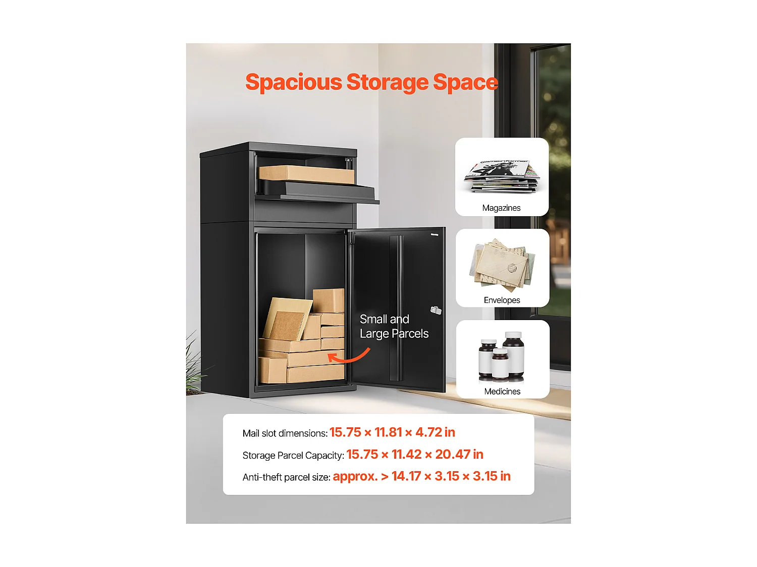 Briefkasten SucceBuy Sicherer Paketkasten für den Außenbereich mit Schloss, 91 cm Breit, für die Zustellung