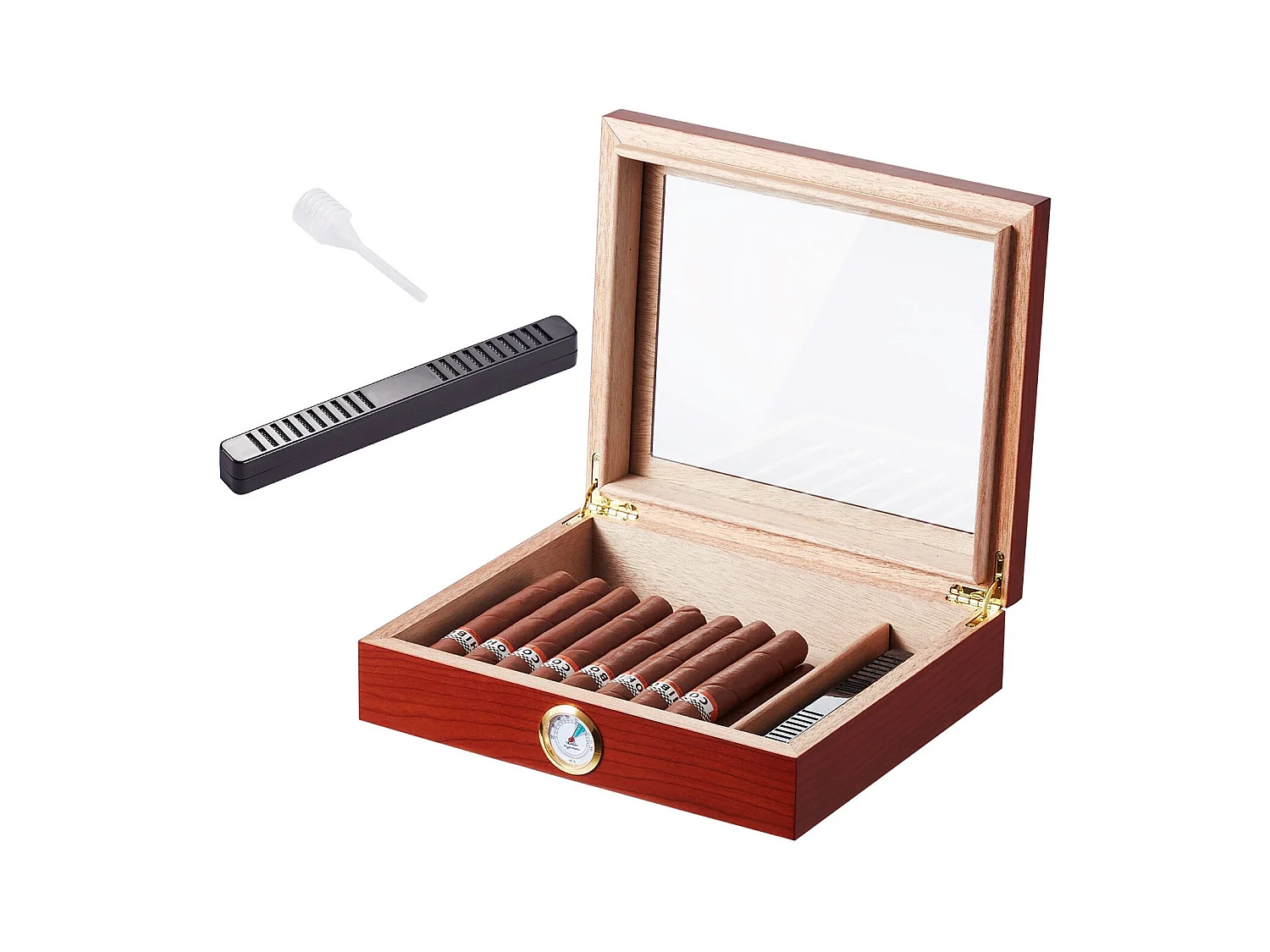 Boîte à Cigares SucceBuy en Cèdre avec Plateau en Verre pour 25 Cigares avec Hygromètre et Humidificateur