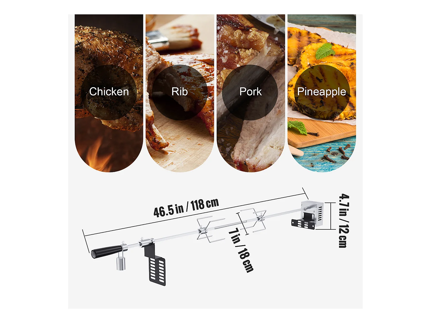 Barbecue à Rôtisserie SucceBuy Kit de Rôtisserie Grill 81/99 cm Tige de Broche Moteur Électrique Rôtissoire pour Barbecue Universel