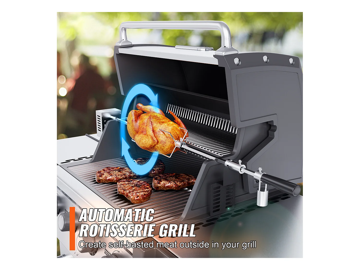 Barbecue à Rôtisserie SucceBuy Kit de Rôtisserie Grill 81/99 cm Tige de Broche Moteur Électrique Rôtissoire pour Barbecue Universel