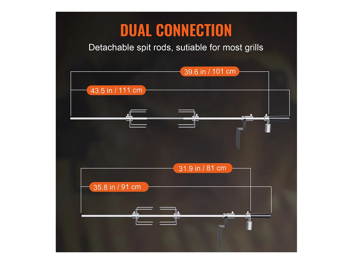 Barbecue à Rôtisserie SucceBuy Kit de Rôtisserie Grill 81/99 cm Tige de Broche Moteur Électrique Rôtissoire pour Barbecue Universel