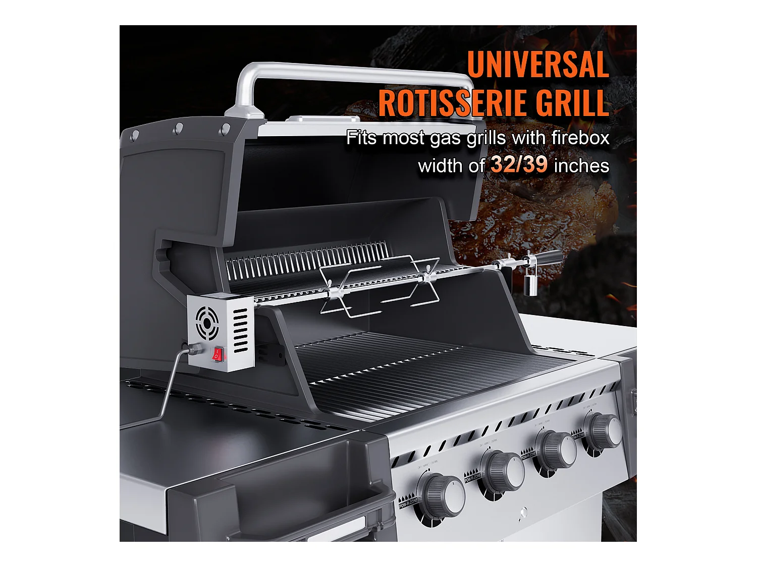 Barbecue à Rôtisserie SucceBuy Kit de Rôtisserie Grill 81/99 cm Tige de Broche Moteur Électrique Rôtissoire pour Barbecue Universel