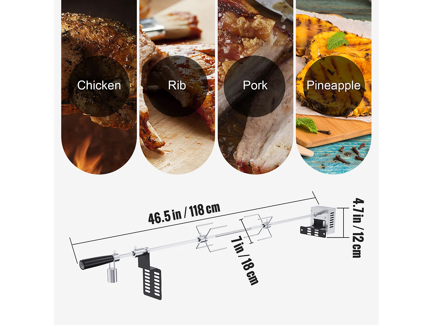 Barbecue à Rôtisserie SucceBuy Kit de Rôtisserie Grill 81/99 cm Tige de Broche Moteur Électrique Rôtissoire pour Barbecue Universel