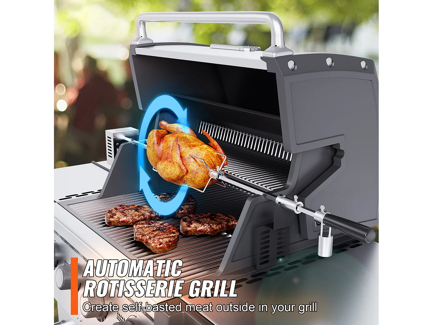 Barbecue à Rôtisserie SucceBuy Kit de Rôtisserie Grill 81/99 cm Tige de Broche Moteur Électrique Rôtissoire pour Barbecue Universel