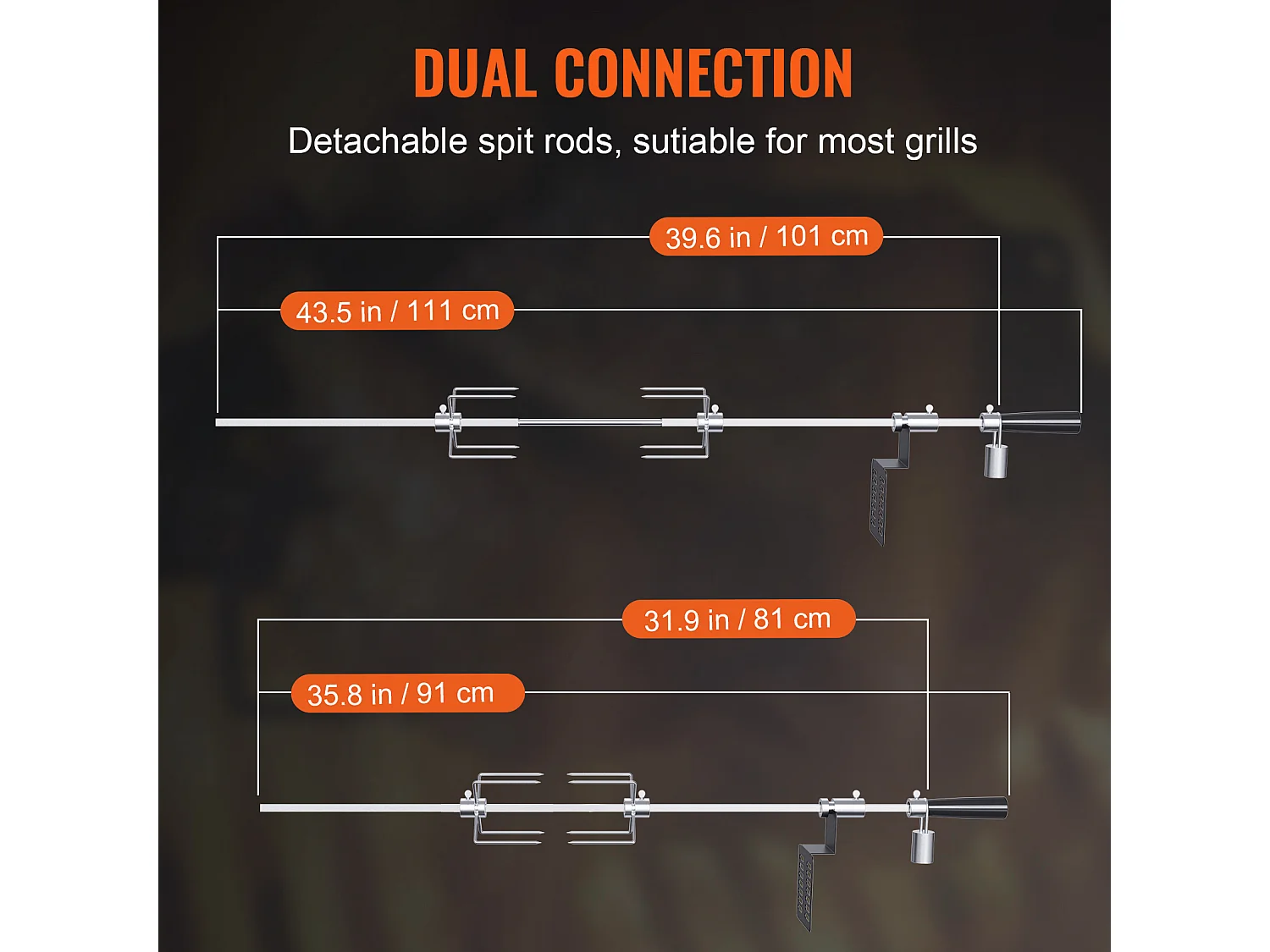 Barbecue à Rôtisserie SucceBuy Kit de Rôtisserie Grill 81/99 cm Tige de Broche Moteur Électrique Rôtissoire pour Barbecue Universel