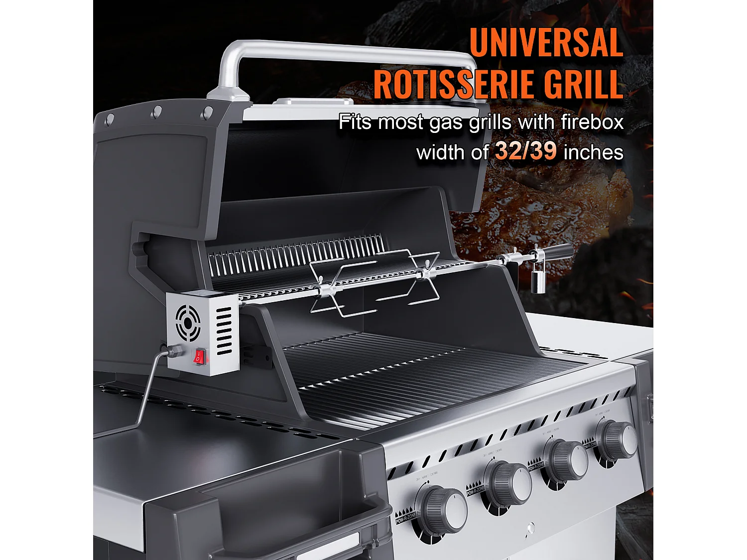 Barbecue à Rôtisserie SucceBuy Kit de Rôtisserie Grill 81/99 cm Tige de Broche Moteur Électrique Rôtissoire pour Barbecue Universel