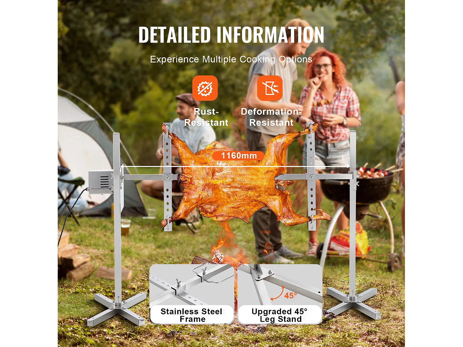 Barbecue à Rôtisserie SucceBuy Kit de Gril à Rôtisserie pour Barbecue Électrique pour Porc et Agneau, Il Est Doté d'un Moteur Automatique de 42 W