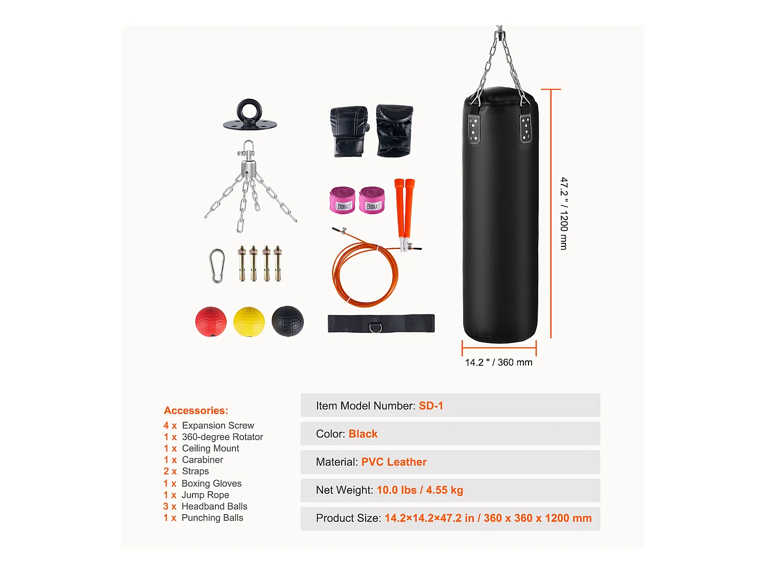 Sac de Frappe SucceBuy, Sac de Suspension Durable en PVC Lourd de 1,2 m, pour Exercice à Domicile, Soulagement du Stress et Fitness