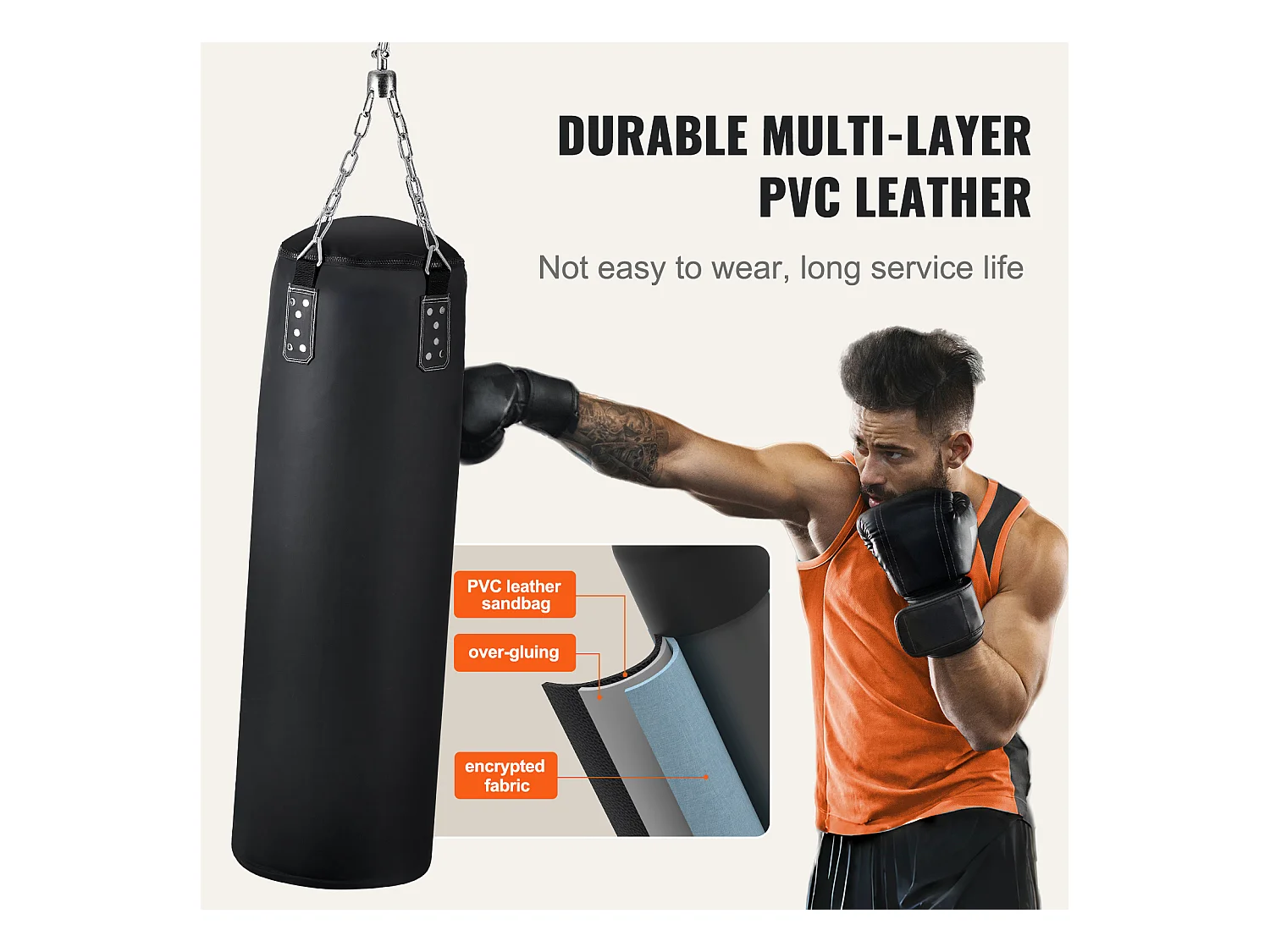 Sac de Frappe SucceBuy, Sac de Suspension Durable en PVC Lourd de 1,2 m, pour Exercice à Domicile, Soulagement du Stress et Fitness