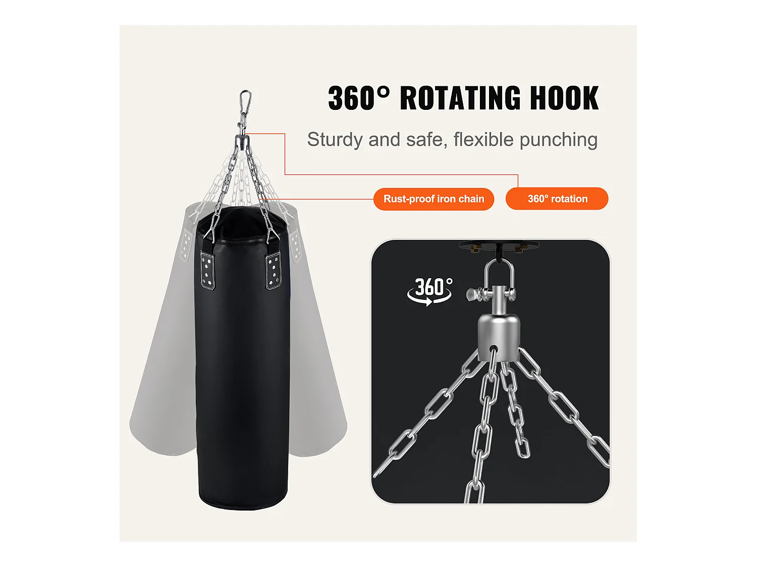 Sac de Frappe SucceBuy, Sac de Suspension Durable en PVC Lourd de 1,2 m, pour Exercice à Domicile, Soulagement du Stress et Fitness