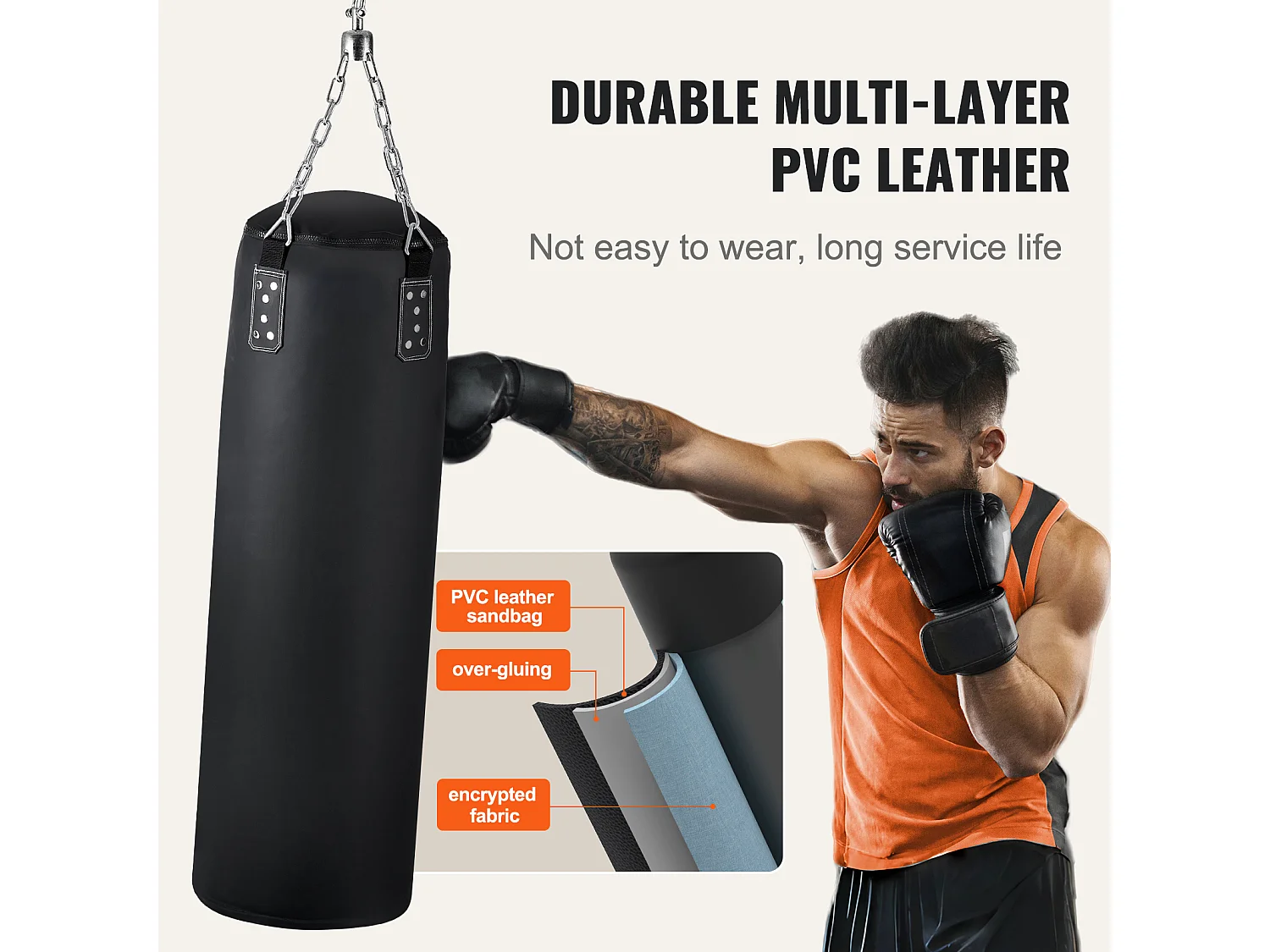 Saco de Pancada SucceBuy, Saco de Suspensão Durável em PVC Pesado de 1,2 m, para Exercício em Casa, Alívio do Estresse e Fitness