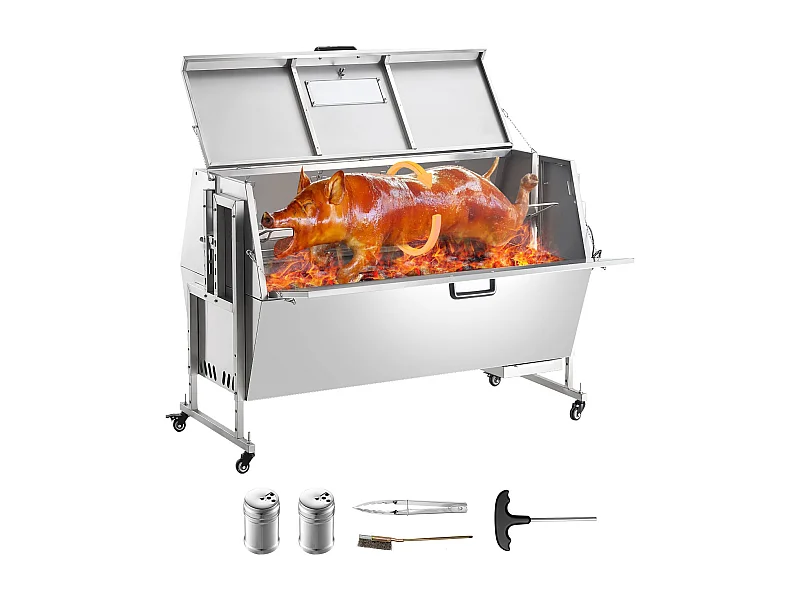 Rotisserie-Grill SucceBuy Spanferkel-Grill mit Drehspieß für Lamm und Hähnchen (130 kg), 60 W, Edelstahl