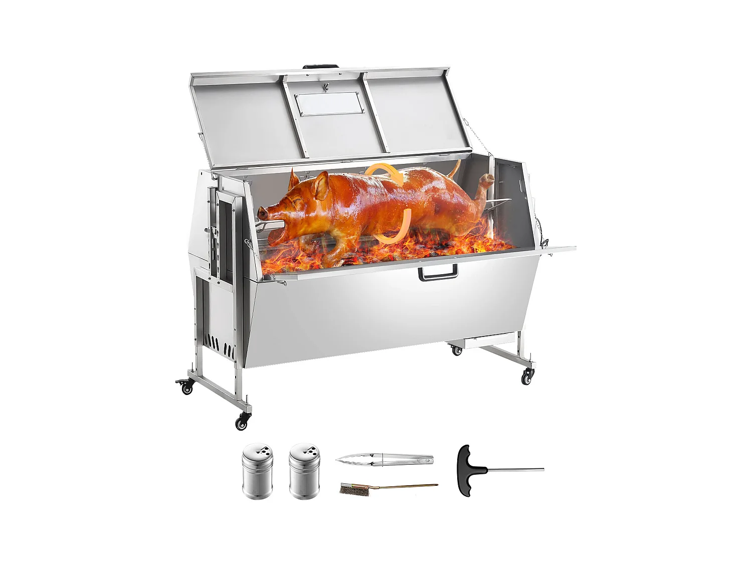 Barbecue à Rôtisserie SucceBuy Cochon de Lait avec Rôtissoire pour Agneau, Poulet 130 kg 60 W Acier Inoxydable