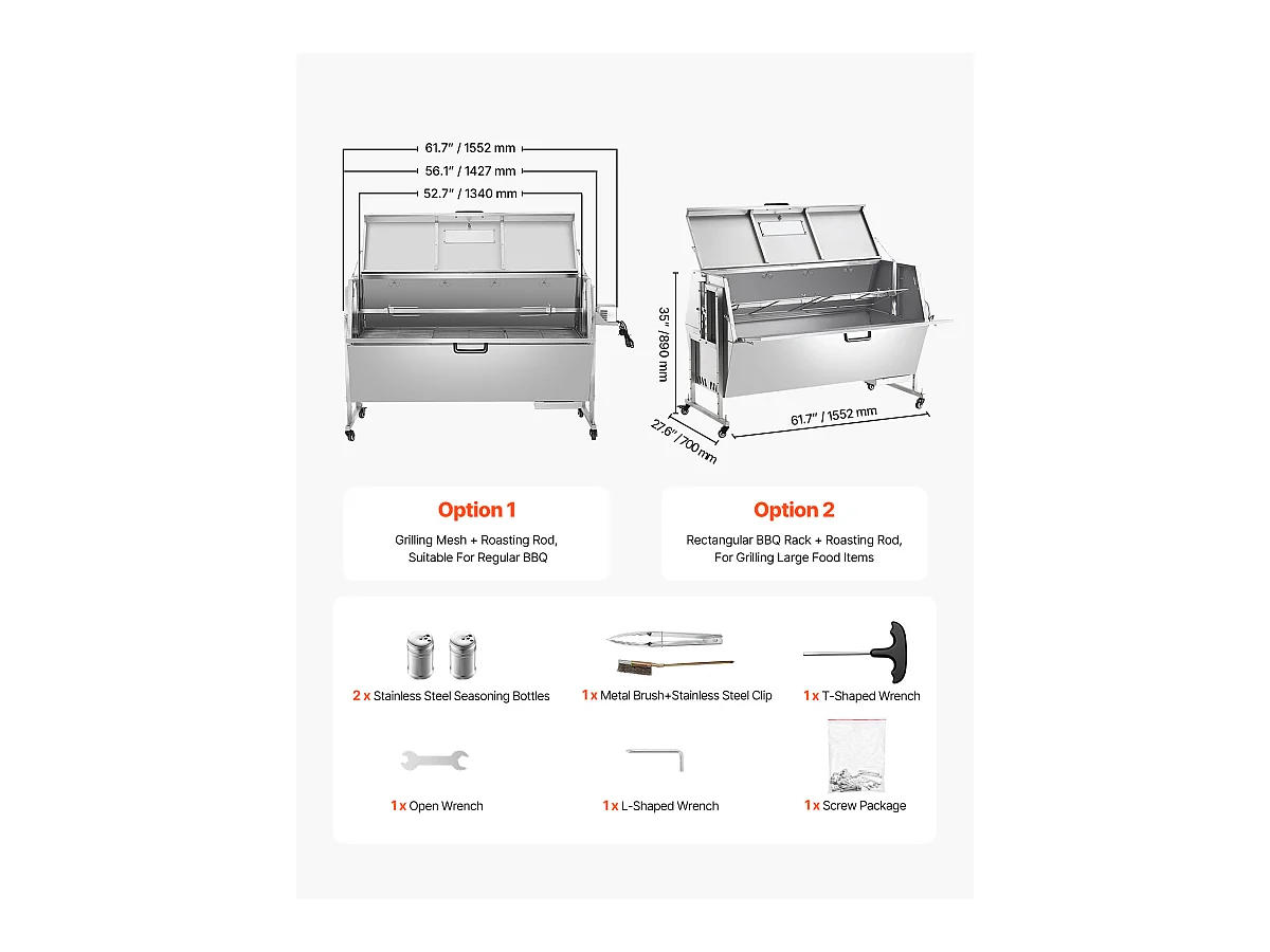 Barbecue à Rôtisserie SucceBuy Cochon de Lait avec Rôtissoire pour Agneau, Poulet 130 kg 60 W Acier Inoxydable