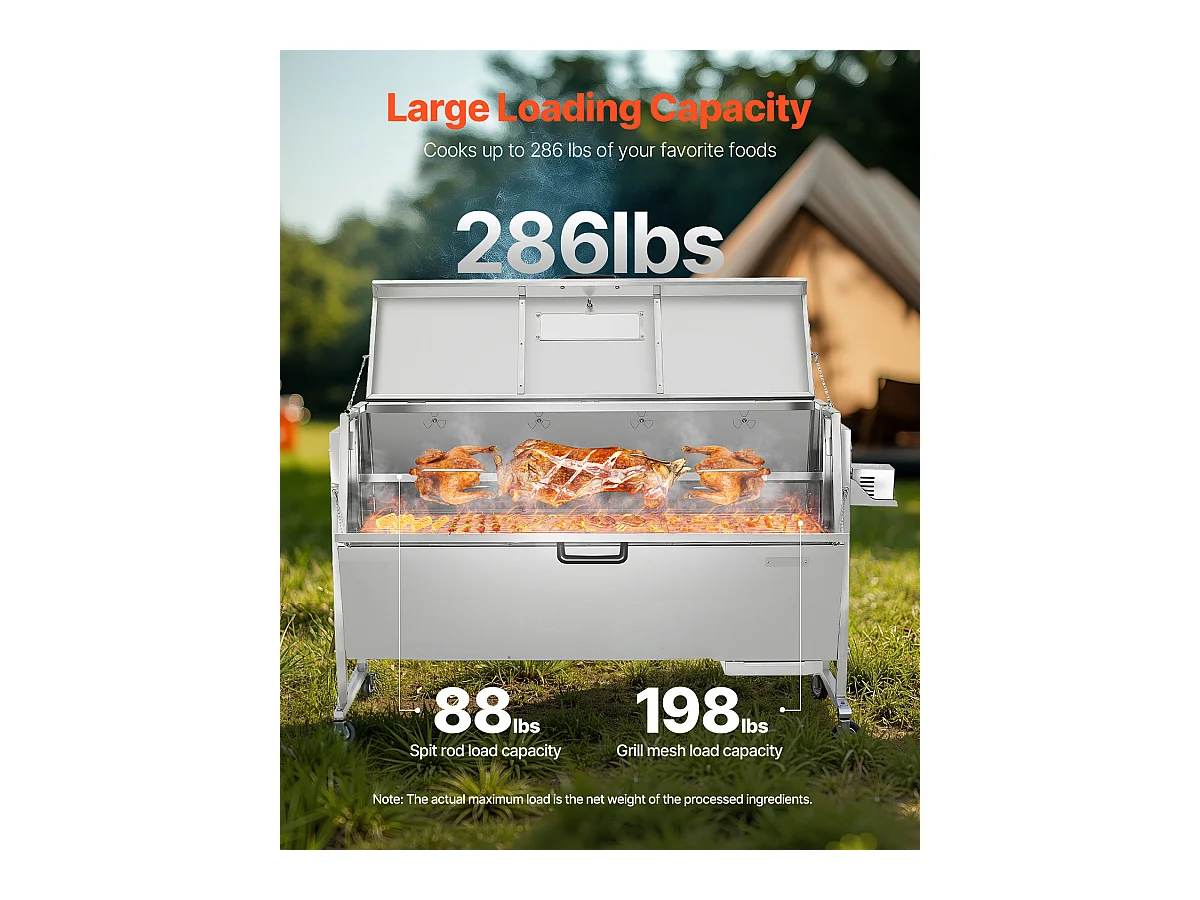 Barbecue à Rôtisserie SucceBuy Cochon de Lait avec Rôtissoire pour Agneau, Poulet 130 kg 60 W Acier Inoxydable