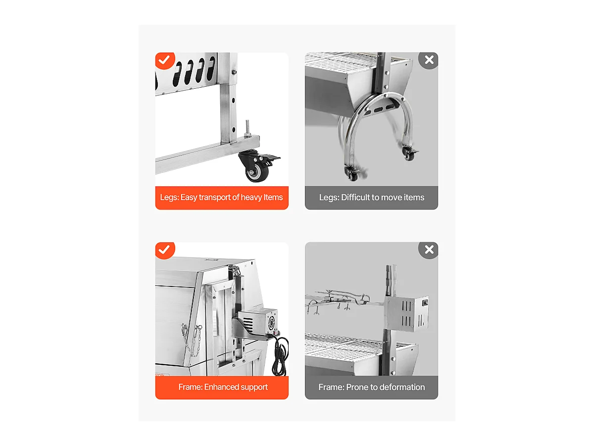 Barbecue à Rôtisserie SucceBuy Cochon de Lait avec Rôtissoire pour Agneau, Poulet 130 kg 60 W Acier Inoxydable