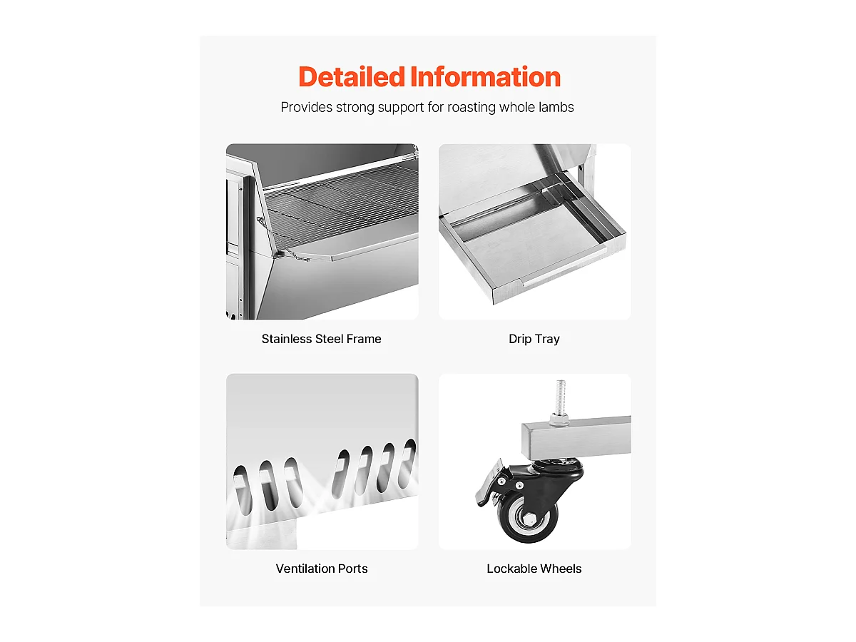 Barbecue à Rôtisserie SucceBuy Cochon de Lait avec Rôtissoire pour Agneau, Poulet 130 kg 60 W Acier Inoxydable
