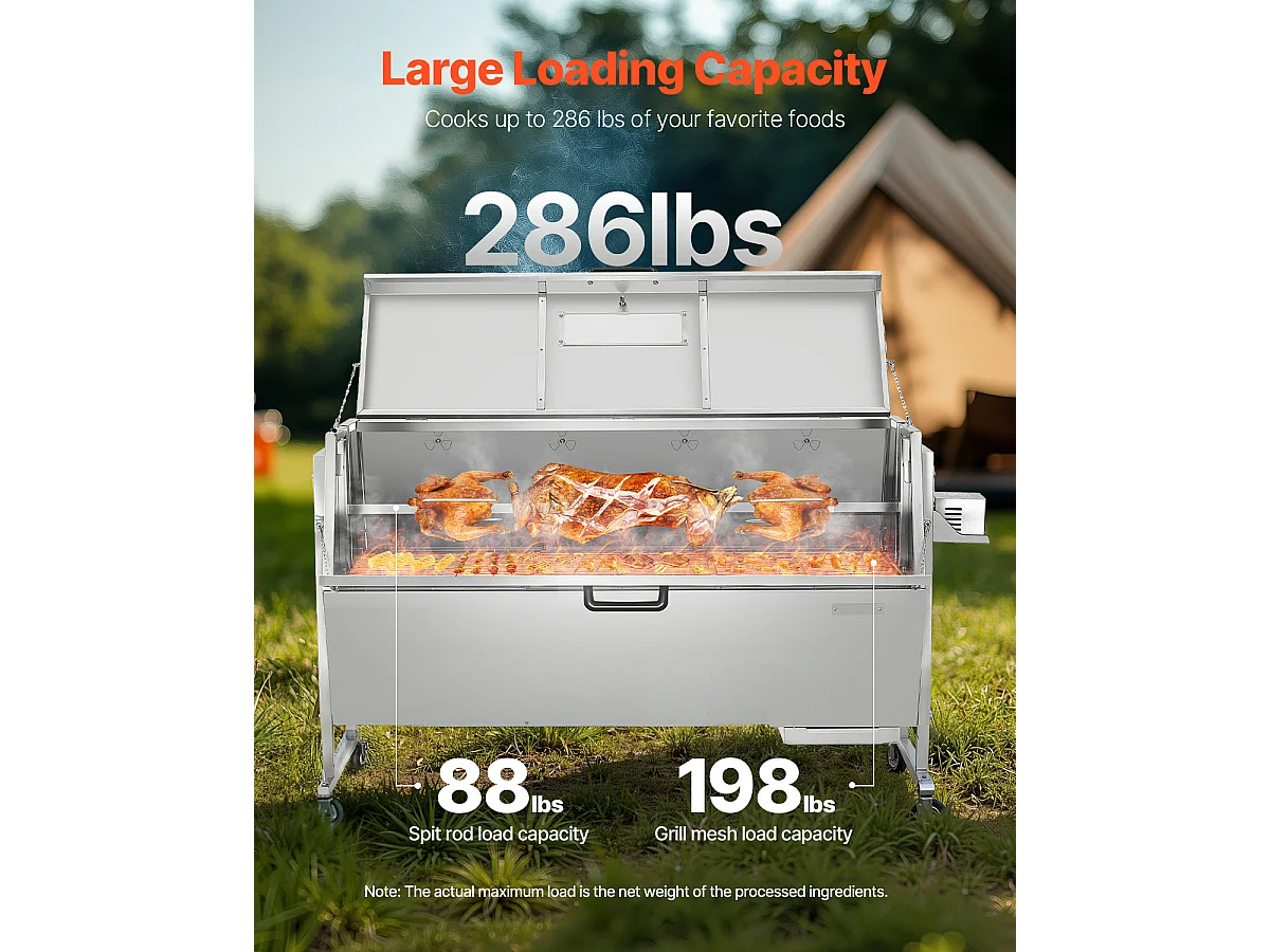 Barbecue à Rôtisserie SucceBuy Cochon de Lait avec Rôtissoire pour Agneau, Poulet 130 kg 60 W Acier Inoxydable