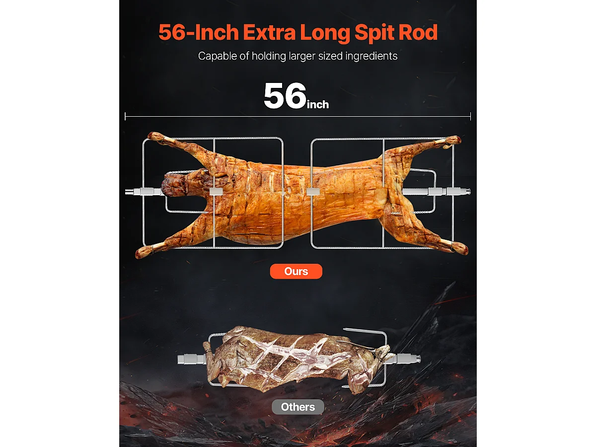 Barbecue à Rôtisserie SucceBuy Cochon de Lait avec Rôtissoire pour Agneau, Poulet 130 kg 60 W Acier Inoxydable